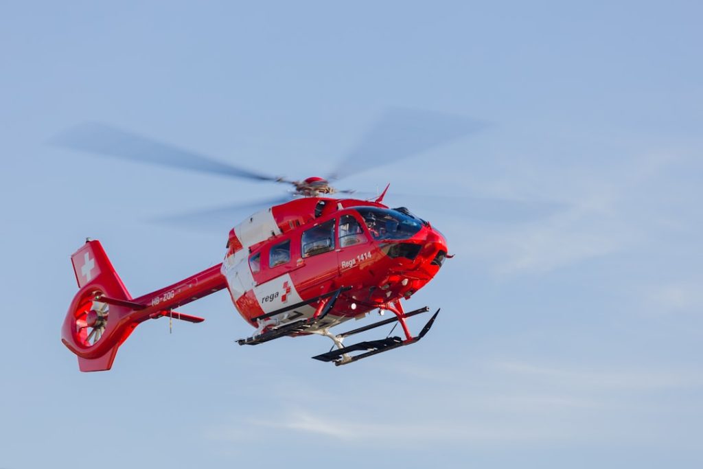 The Swiss rescue helicopter Rega 2 on approach.